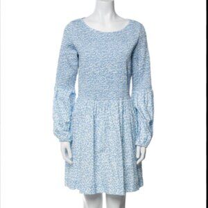 Blue and White Coco Shop Smocked Mini Dress